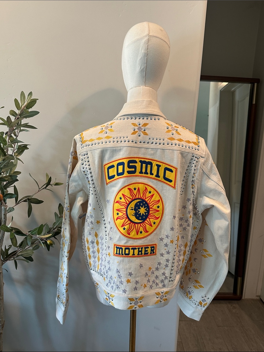 MOTHER The Bruiser Appliquéd Studded Denim Jacket New! - Picture 12 of 16